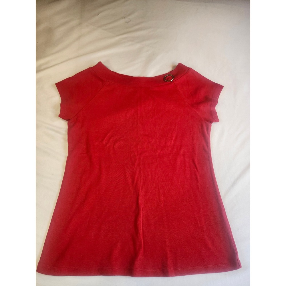 Cato Womens Red Boat Neck Short Sleeve Top with Ring Detail Size Medium